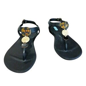 Women's Soft Surroundings Beaded Jelly  Sandals Size 7 Black Tan Boho Comfort